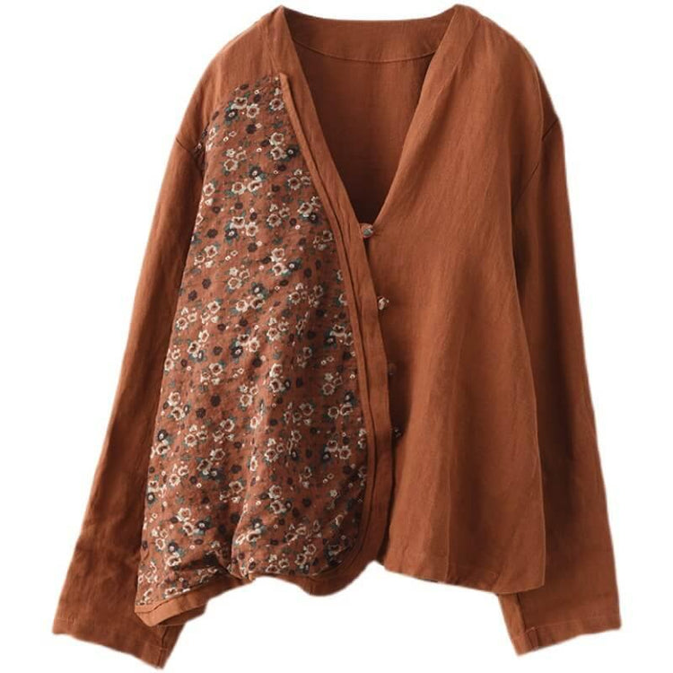 100% Linen Women Summer Spring Stitching Floral Shirt - Omychic