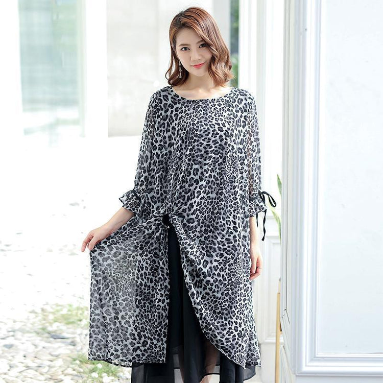 Leopard Print Lacing Ruffles Spliced Chiffon Polyester Dress - Omychic