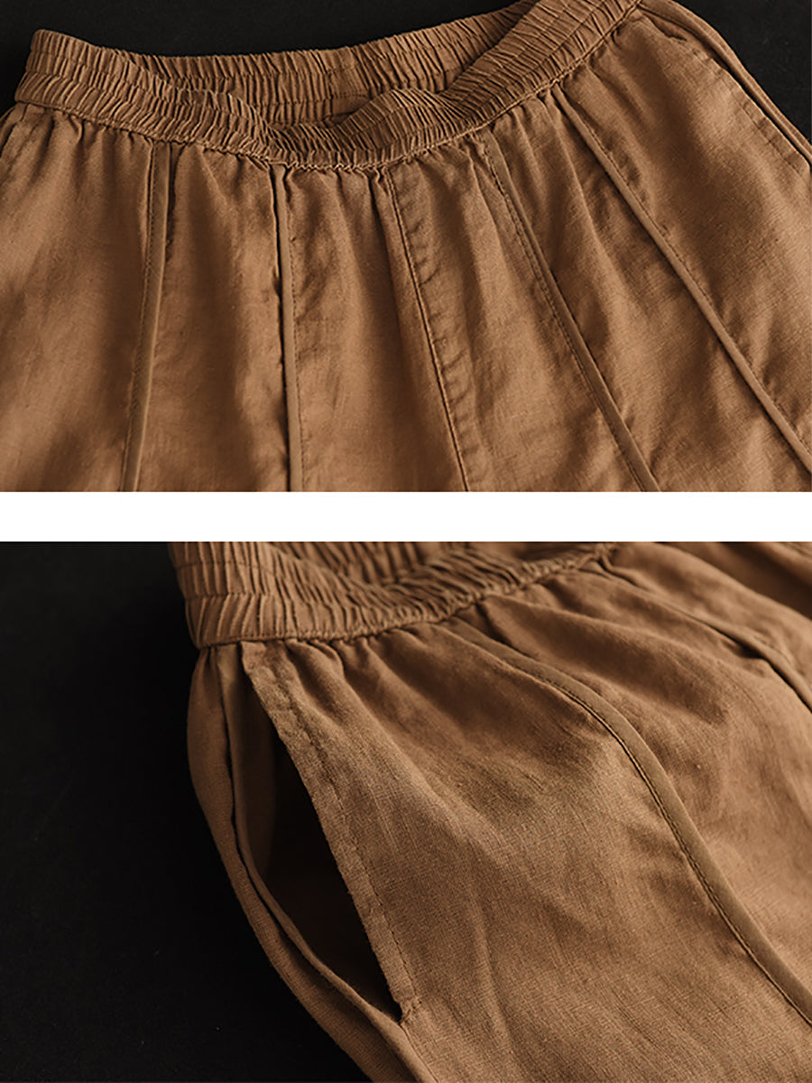 Summer Solid Color Spliced Linen Loose Harem Pants