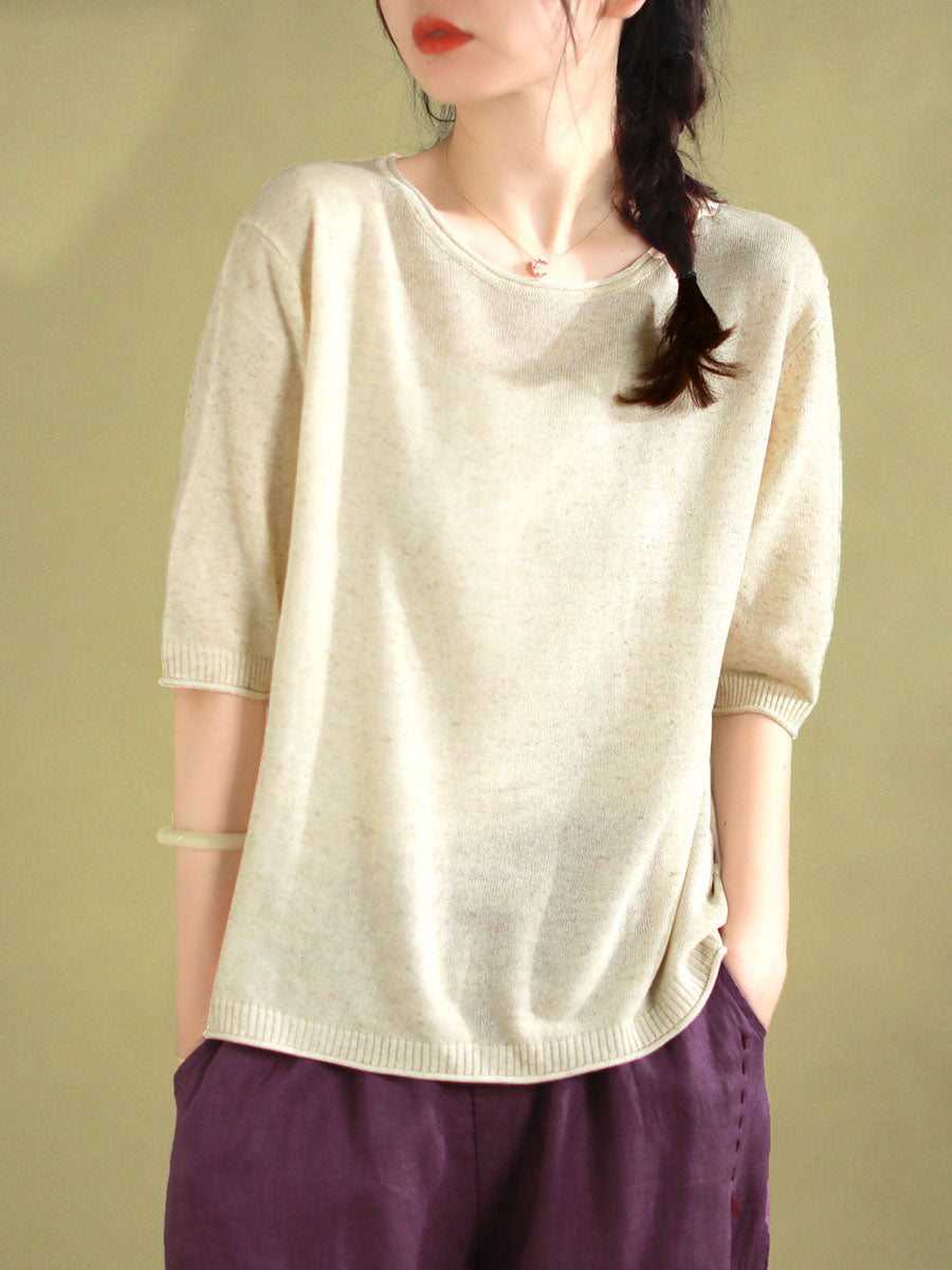 Women Summer Casual Solid Knitted Loose Shirt