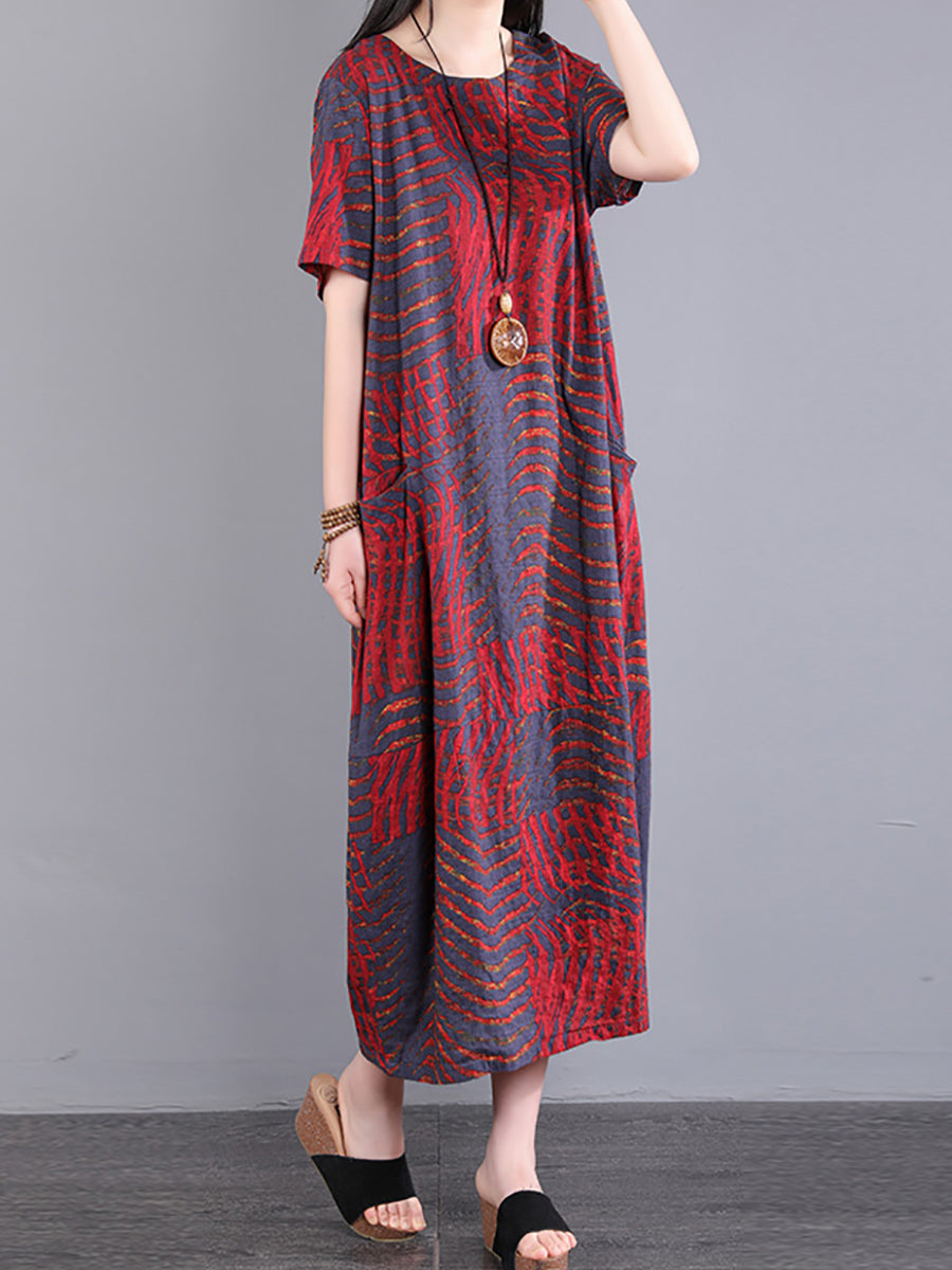 Summer Casual Stripe Dot Loose Cotton Long Dress