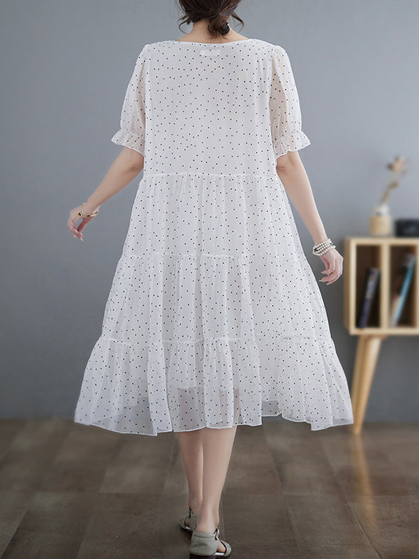 Polka Dot Split-Joint Loose V-Neck Midi Dress