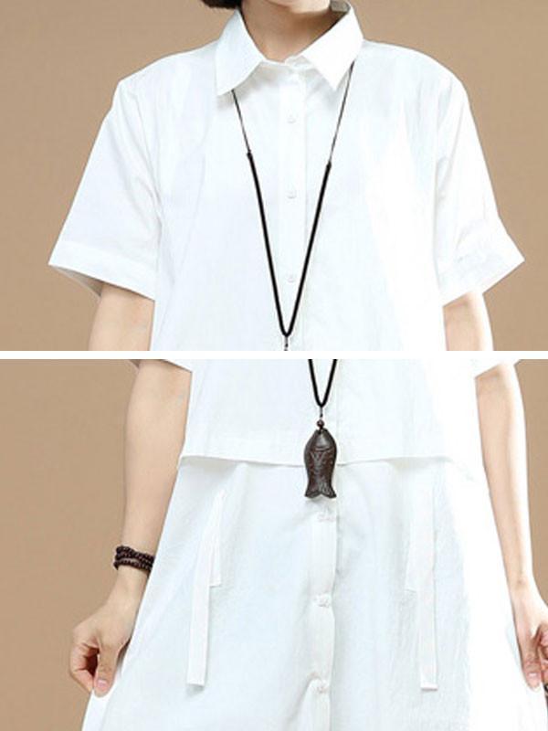 Summer Short Sleeves Women Irregular Lacing White Dress - Omychic