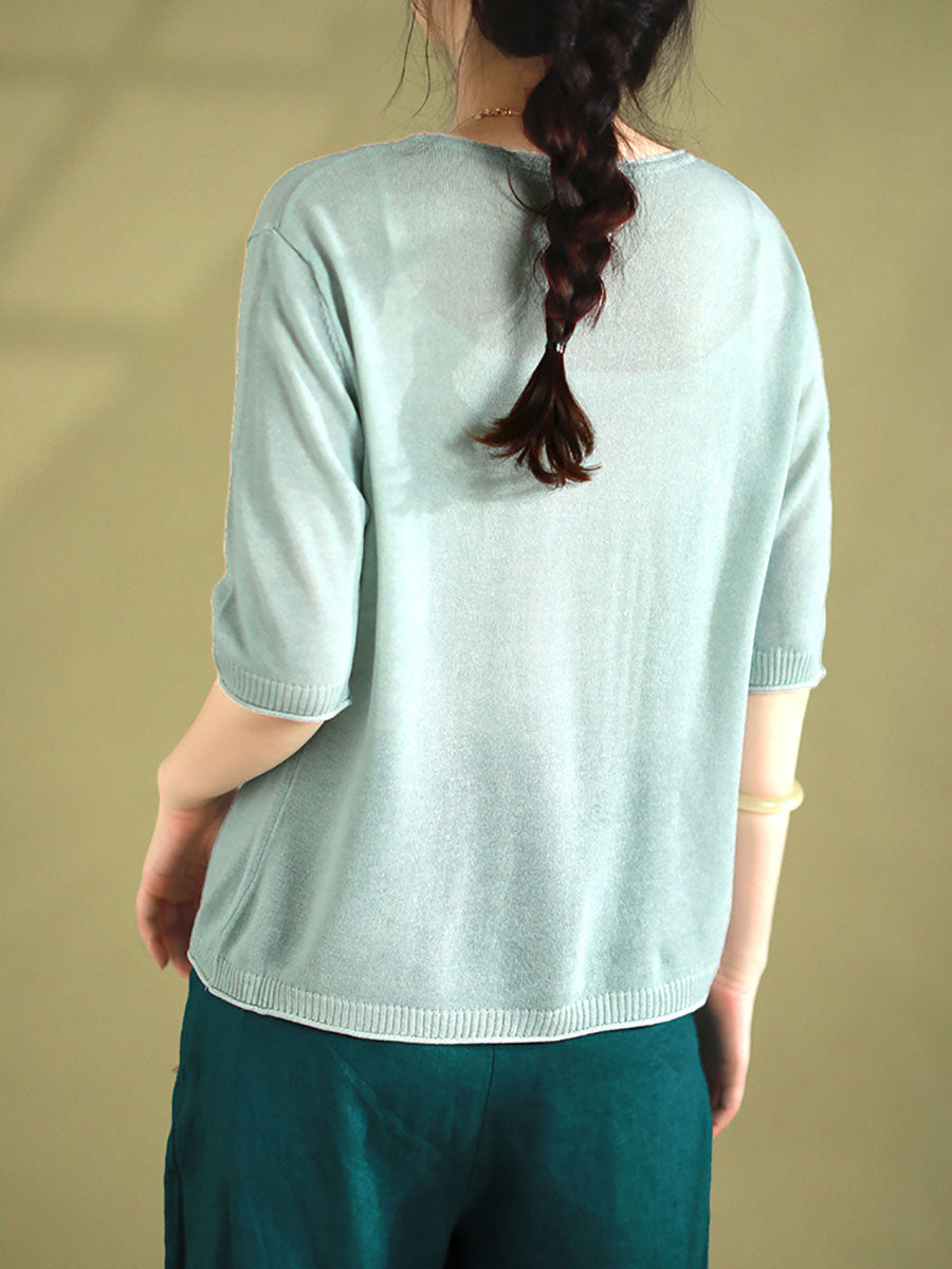 Women Summer Casual Solid Knitted Loose Shirt