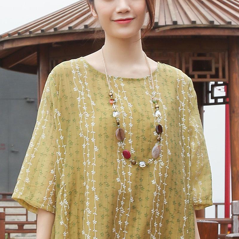 Loose Round Neck Half Sleeve Casual Yellow Dress - Omychic