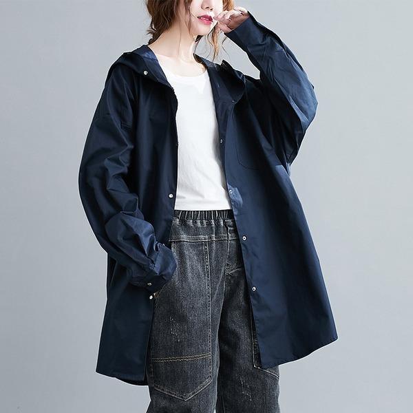 cotton plus size Oversized hooded vintage casual loose autumn spring trench coat - Omychic