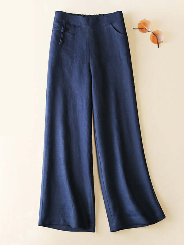 Linen Drape High Waist Straight Nine-Point Pants