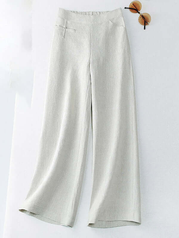 Linen Drape High Waist Straight Nine-Point Pants