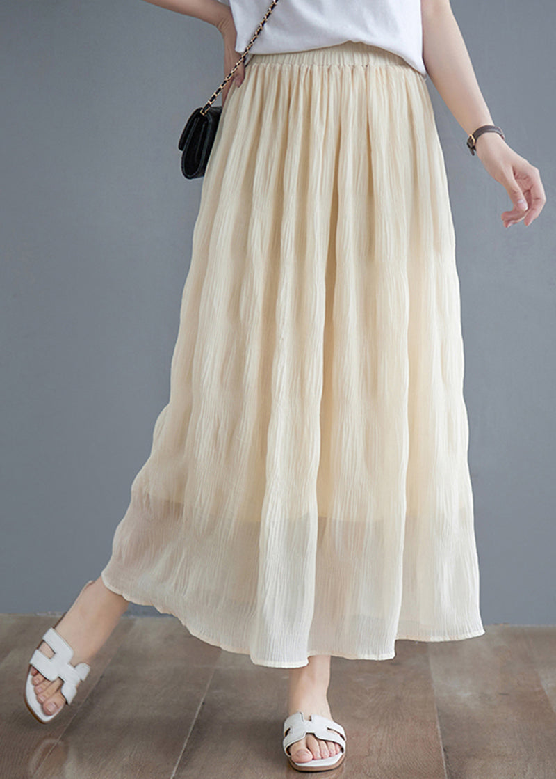 Bohemian Beige High Waist Draping Cotton Pleated Skirts Summer