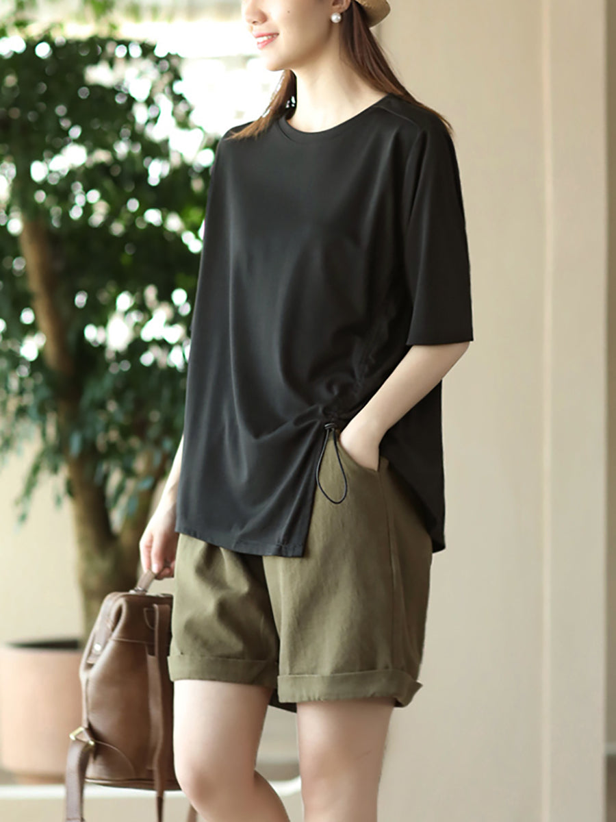 Women Casual Irregular Adjustable Hem Solid Summer Tops