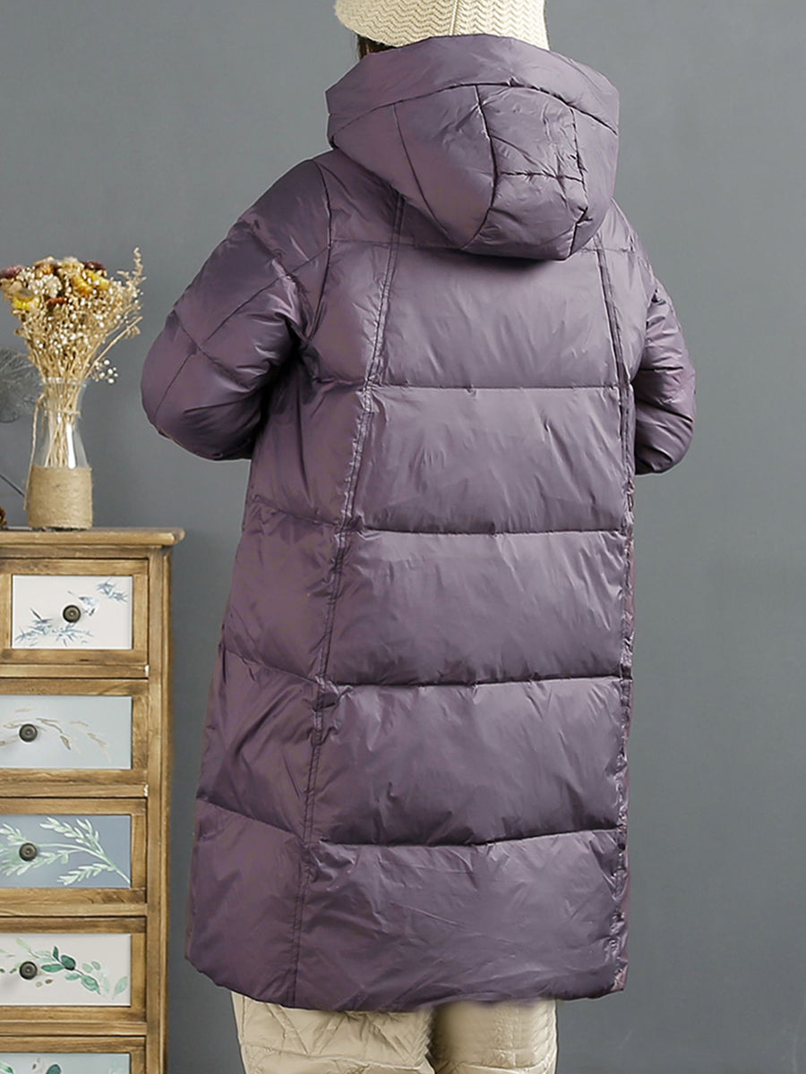 Winter Solid Warm Loose Hooded Down Coat