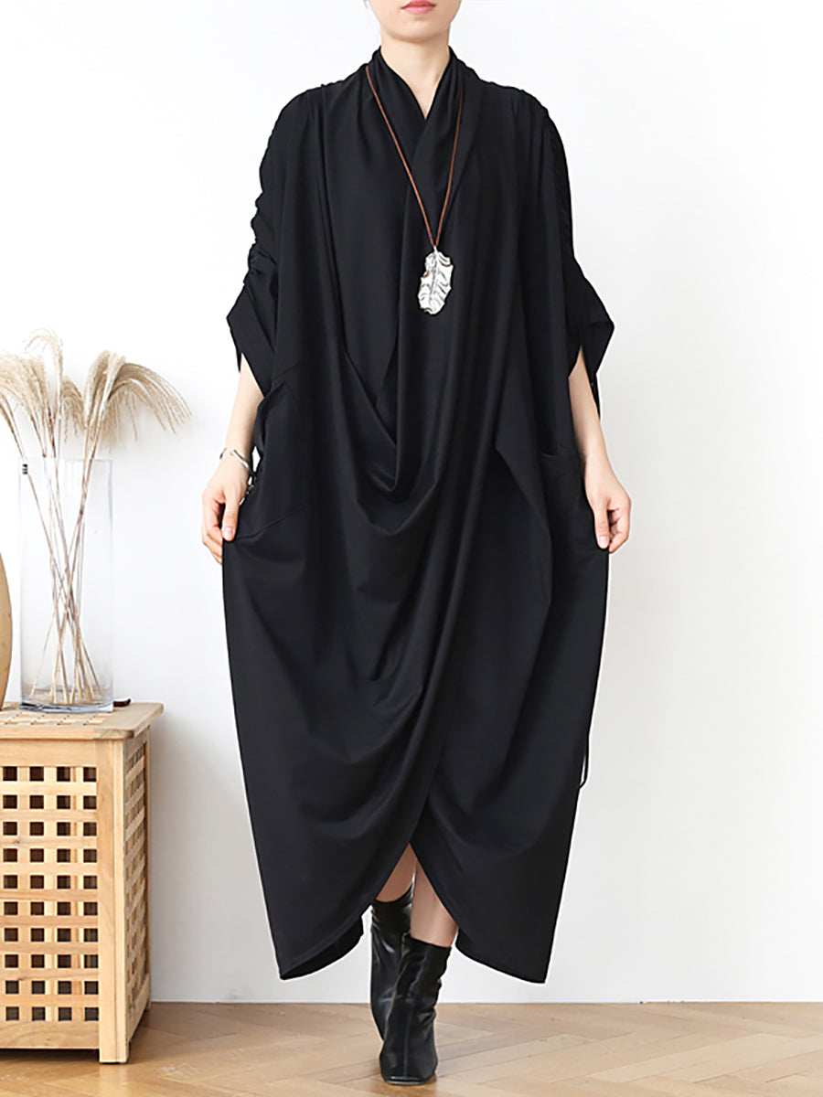 Vintage Solid Pleated Irregular Long Dress Summer