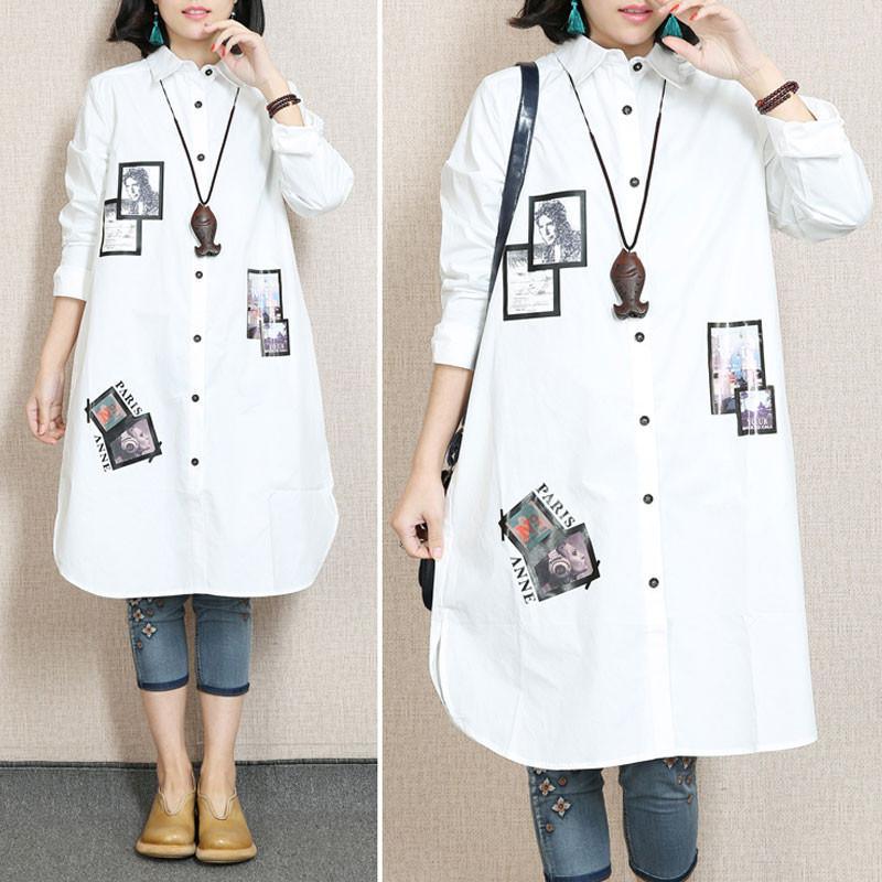 Spring Applique  Casual White  Shirt - Omychic