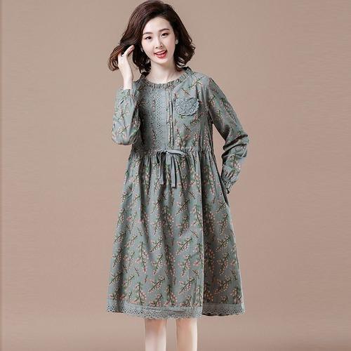 Plus Size Women Casual Dress New 2020 Autumn Vintage Floral Print 100%  Elegant Dresses - Omychic