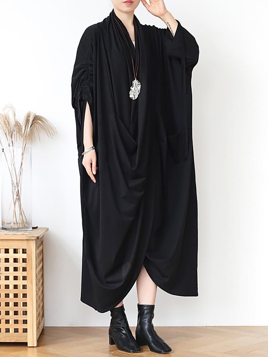 Vintage Solid Pleated Irregular Long Dress Summer