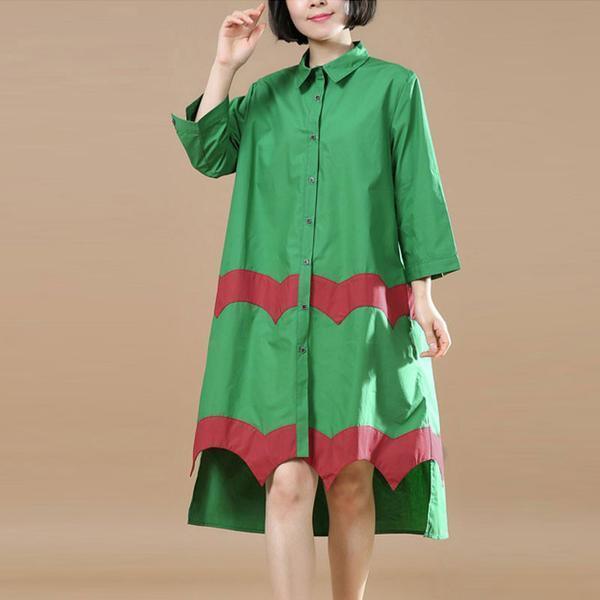 Women Vintage Casual Splicing Summer Irregular Coffee Shirt Dress - Omychic