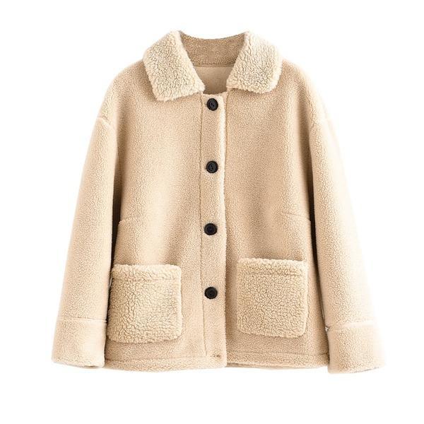 Solid Color Button Coats Pockets 2020 Winter New Vintage Female Warm Parkas Coats - Omychic