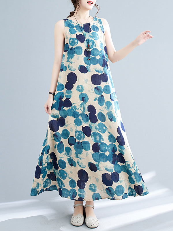 Polka-Dot Loose Round-Neck Maxi Dress