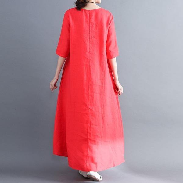 2020 Simple Style Vintage Embroidery Loose Comfortable Female Casual Dresses - Omychic