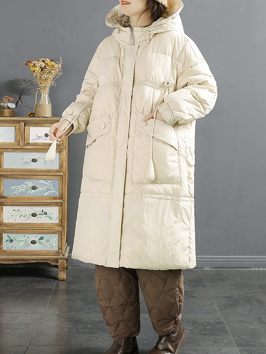 Women Casual Solid Long Hooded Down Coat