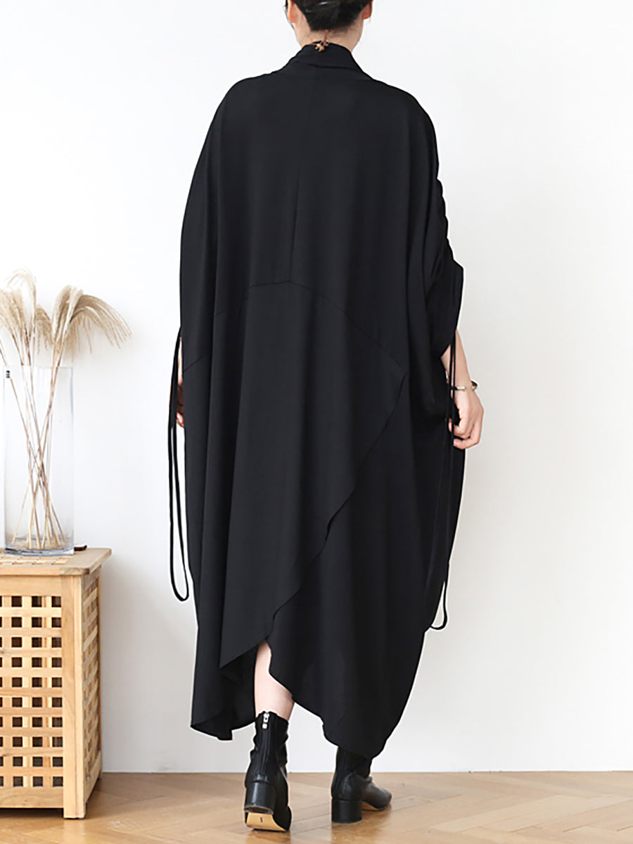 Vintage Solid Pleated Irregular Long Dress Summer