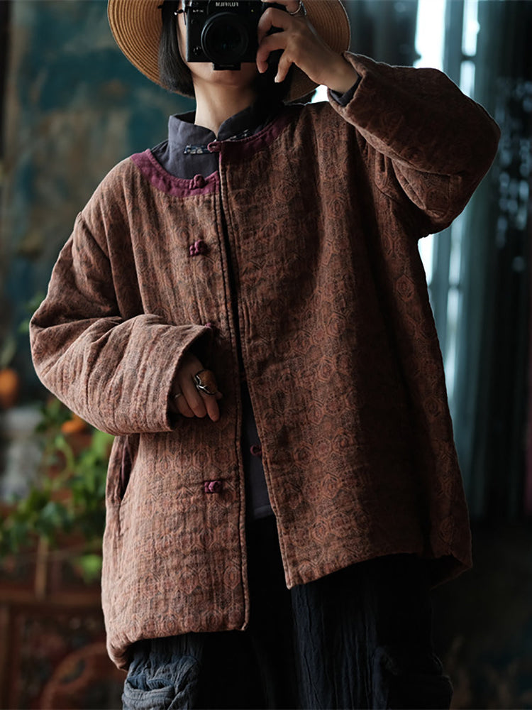 Women Vintage Worn Linen O-Neck Coat - Omychic