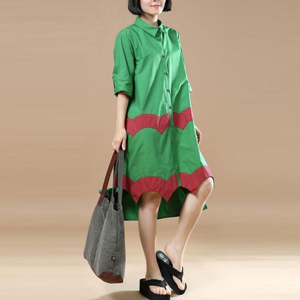 Women Vintage Casual Splicing Summer Irregular Coffee Shirt Dress - Omychic