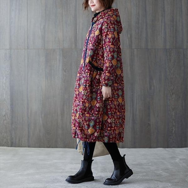 plus size hooded Cotton vintage floral casual long loose autumn winter jacket clothes women Coat 2020 outerwear - Omychic