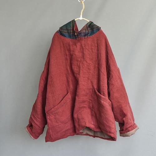 Women Linen Patchwork Hooded Coat Parkas Ladies Vintage Flax Tops Female 2020 Outerwear 2020 Autumn Winter - Omychic