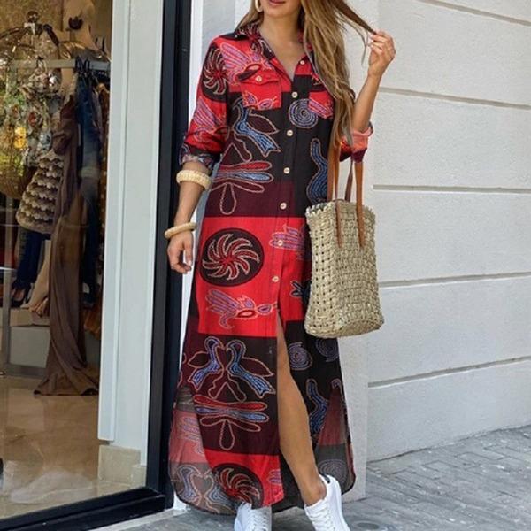 Summer Elegant Button Party Dress Casual Spring Long Sleeve Beach Maxi Dress Vestido - Omychic