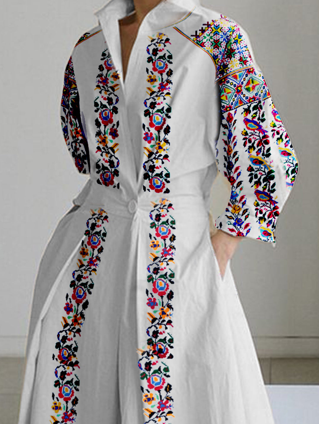 Plus Size Floral Print Slant Pocket A-line Midi Dress