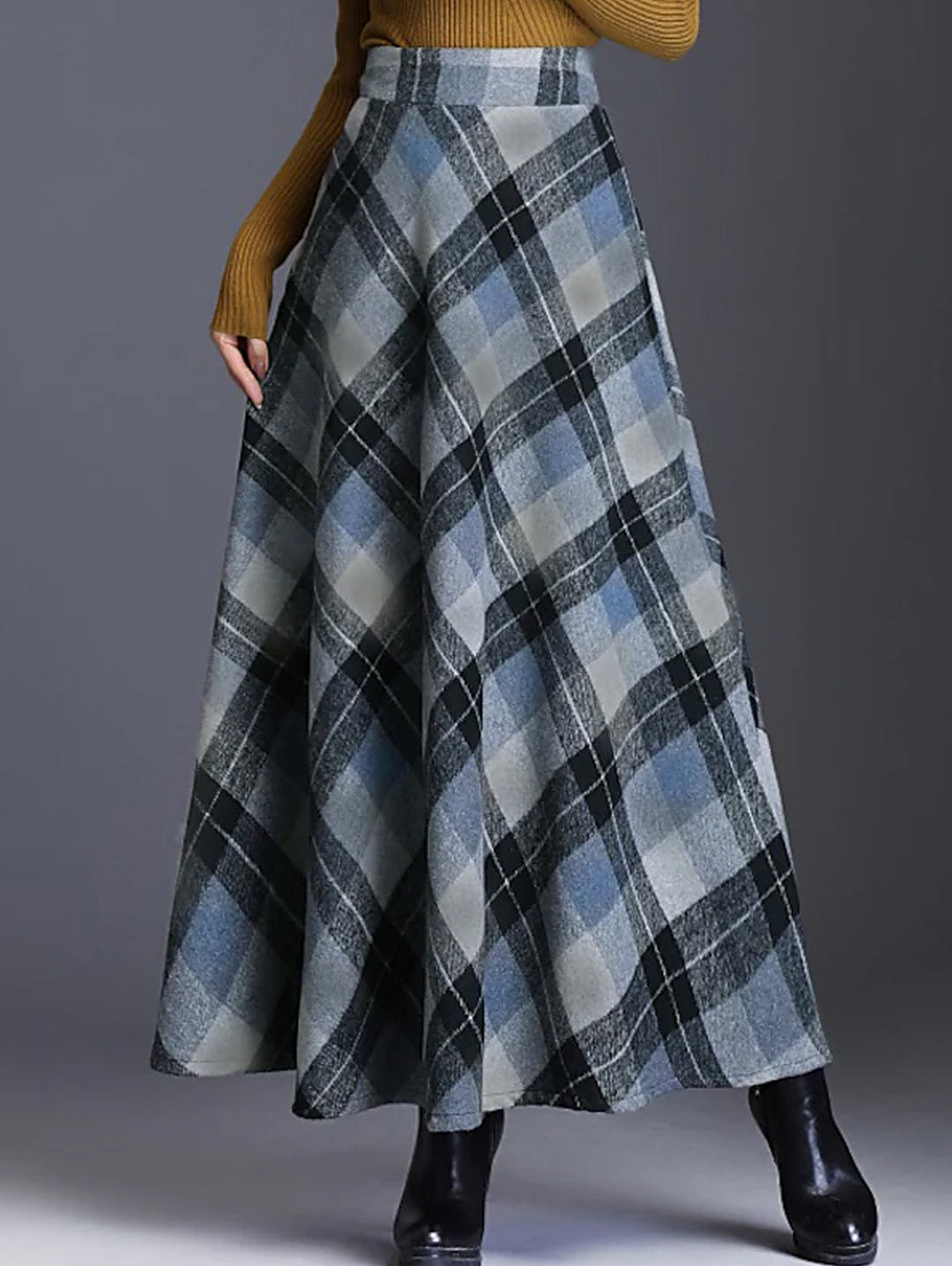 Loose Casual Tartan High Waist Cotton Flared Skirt