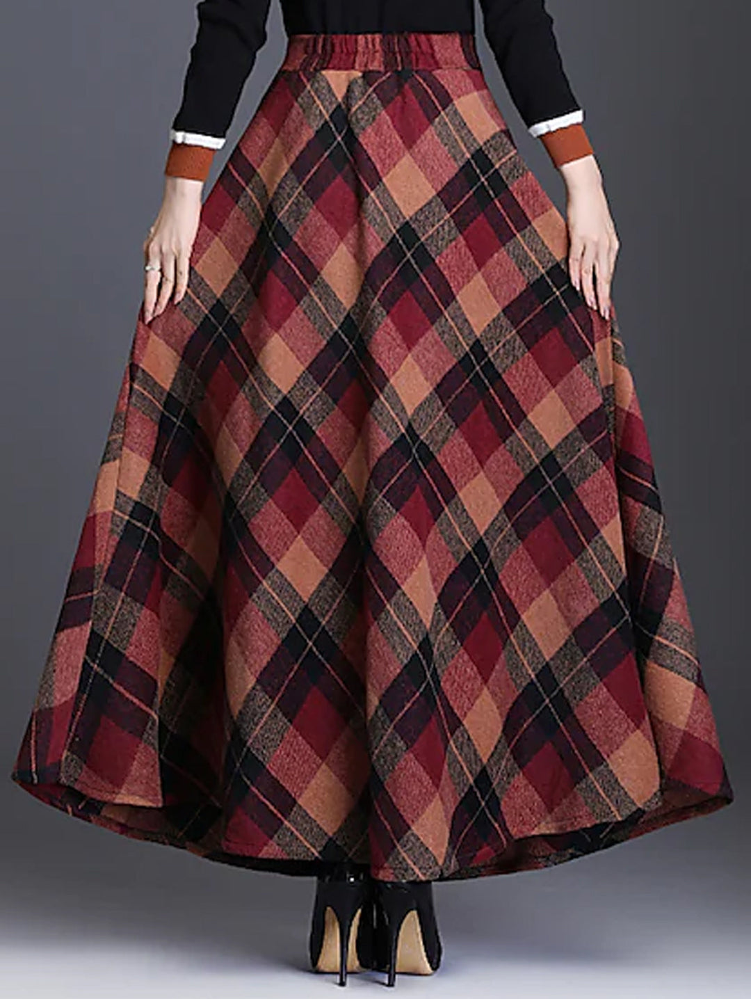 Loose Casual Tartan High Waist Cotton Flared Skirt