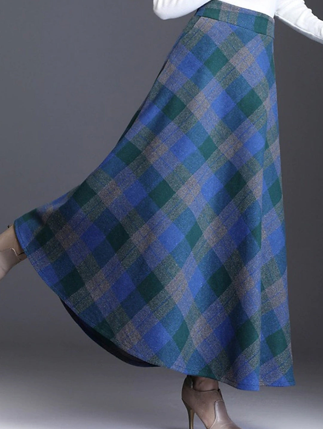 Loose Casual Tartan High Waist Cotton Flared Skirt