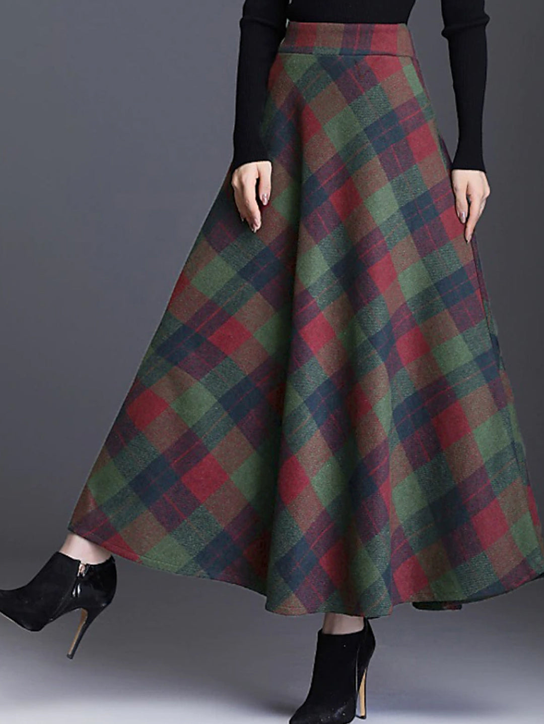 Loose Casual Tartan High Waist Cotton Flared Skirt