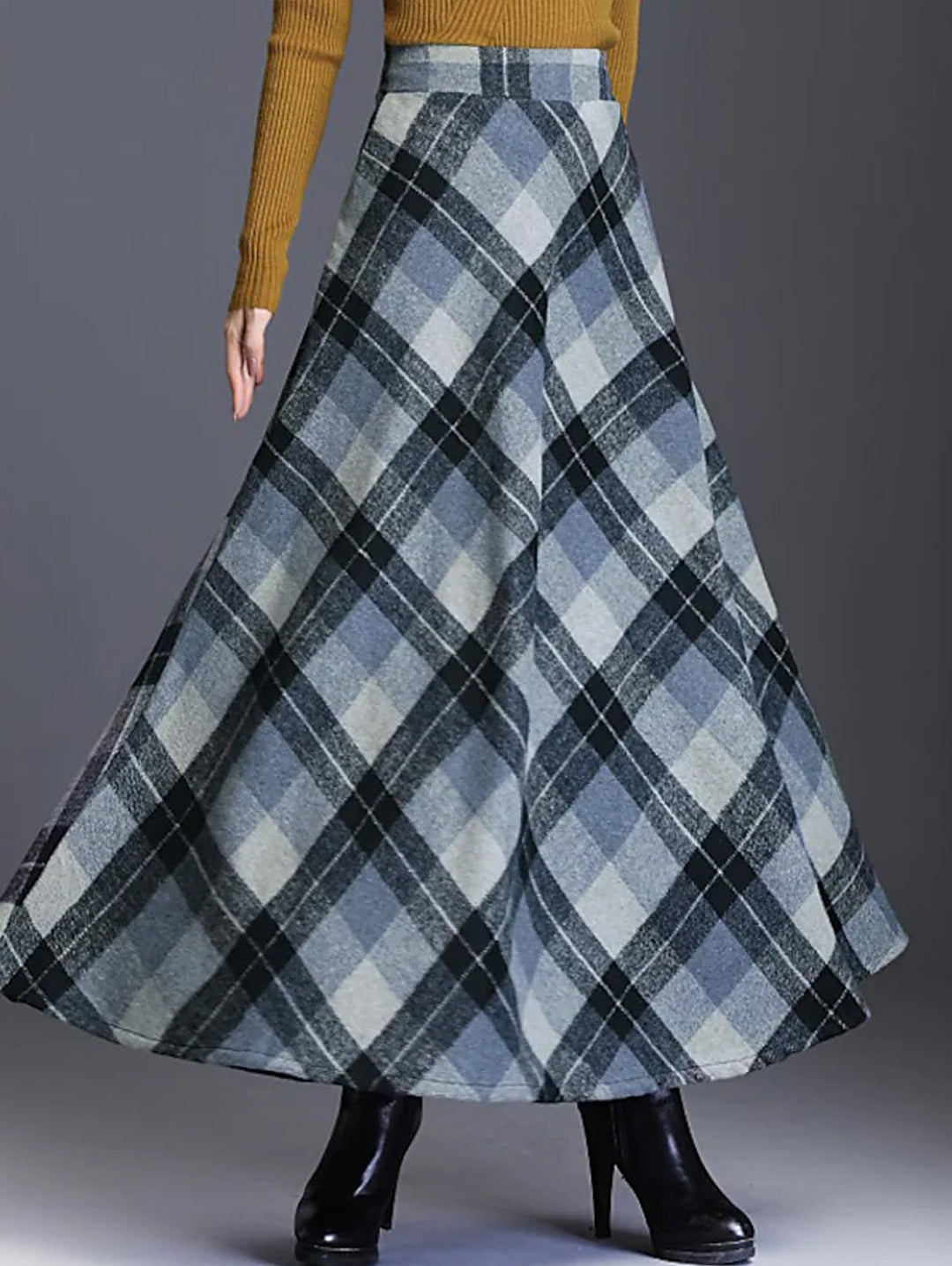 Loose Casual Tartan High Waist Cotton Flared Skirt