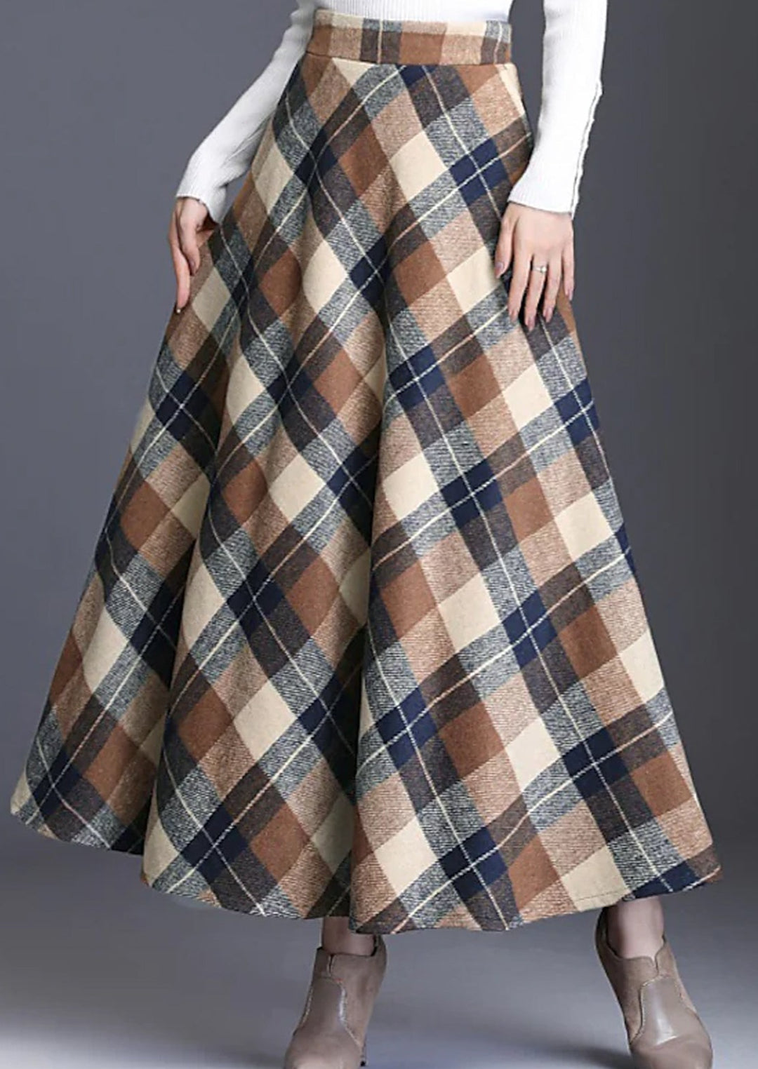 Loose Casual Tartan High Waist Cotton Flared Skirt