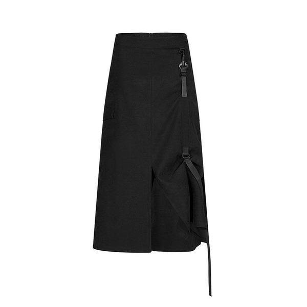 Solid Color Patchwork Slit Skirt Fashion Splicing Bandage Personality Irregular Street Trendy - Omychic