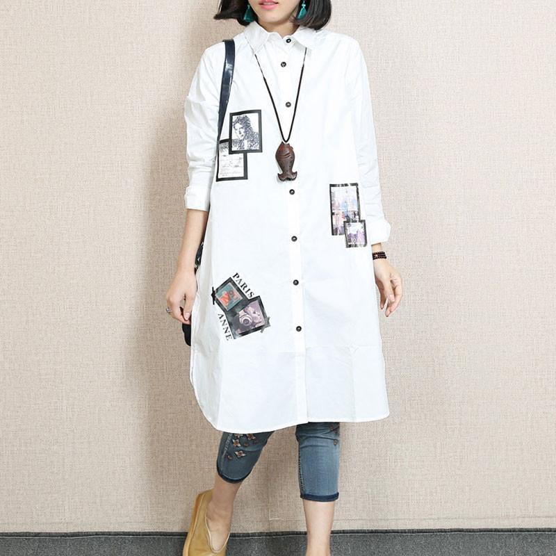 Spring Applique  Casual White  Shirt - Omychic
