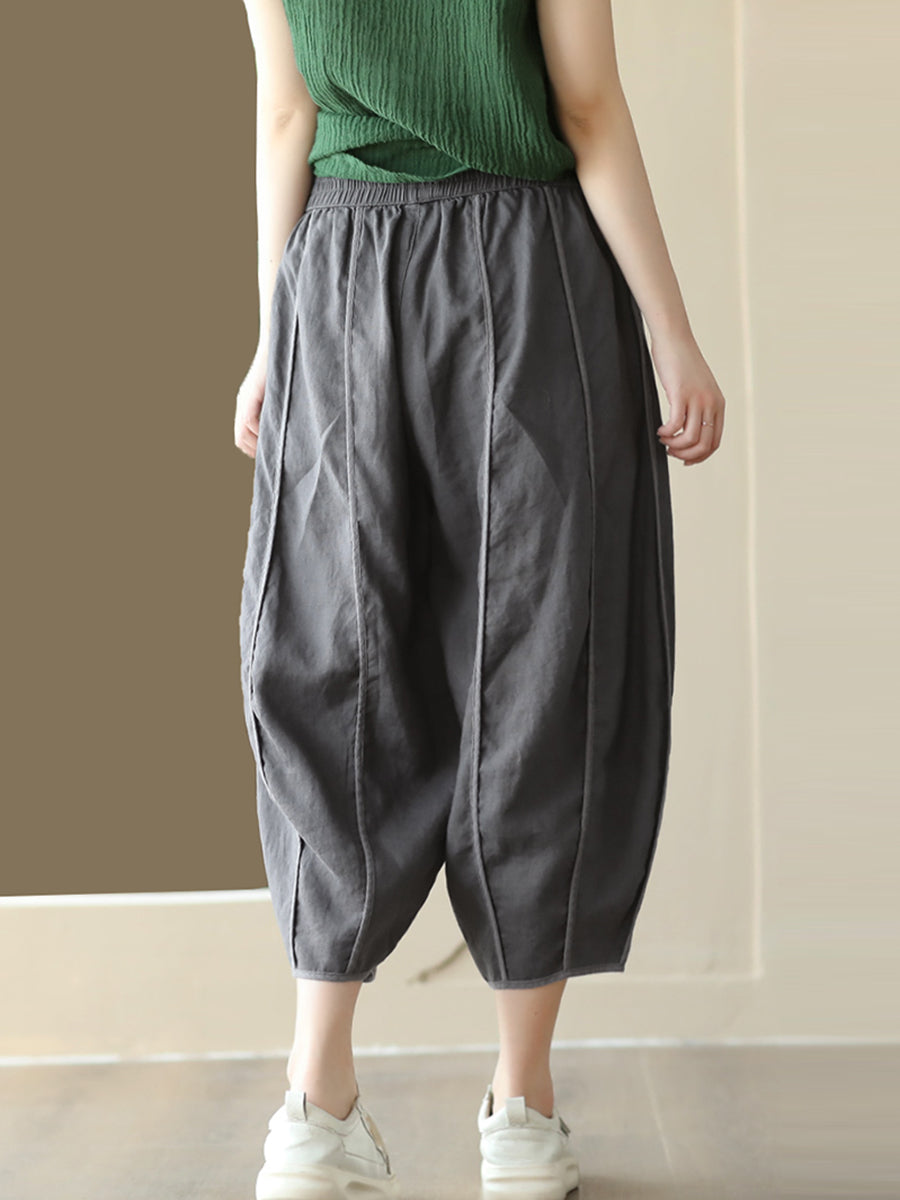 Summer Solid Color Spliced Linen Loose Harem Pants