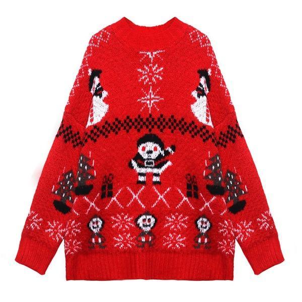 Cartoon Print Pattern Knitted Sweater Women 2020 Winter Casual Fashion Style Temperament All Match Women Clothes - Omychic