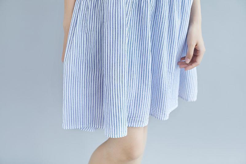 Summer Stripe Short  Sleeve Casual Hollow Dress - Omychic