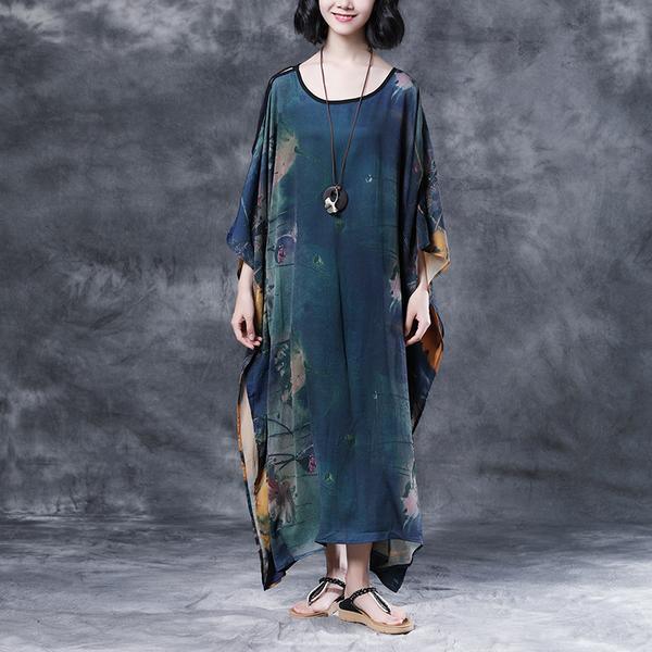 Summer Shoulder Sleeve Loose Printed Long Dress - Omychic