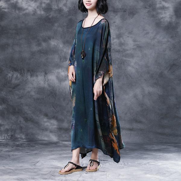 Summer Shoulder Sleeve Loose Printed Long Dress - Omychic