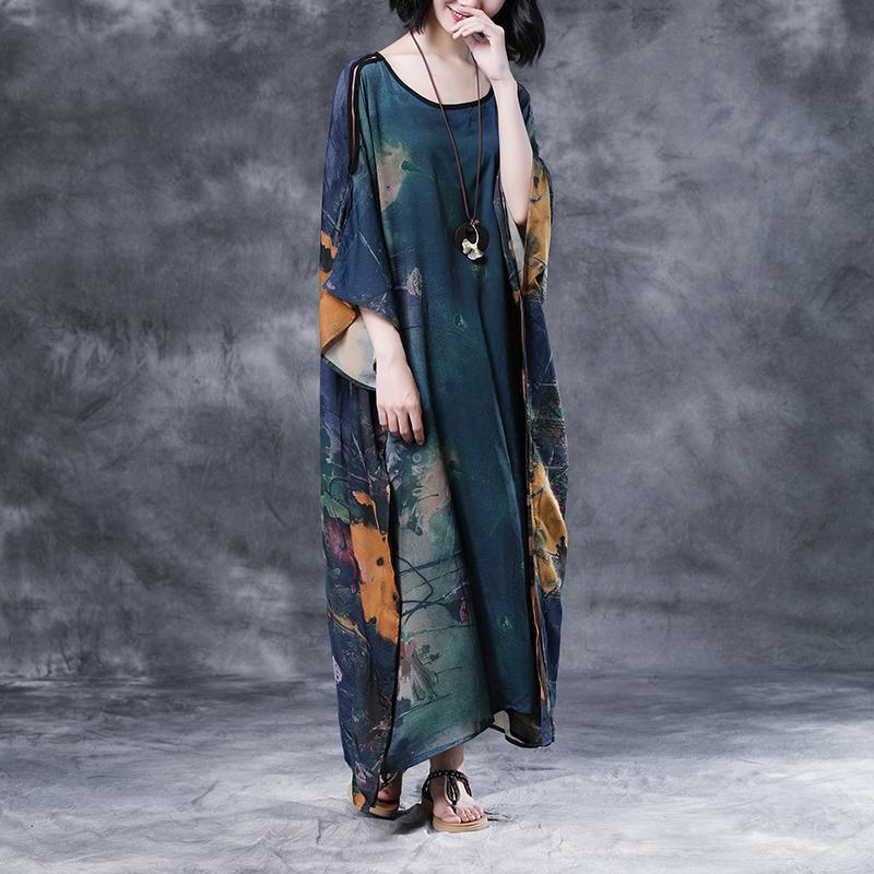 Summer Shoulder Sleeve Printed Long Loose Dress - Omychic