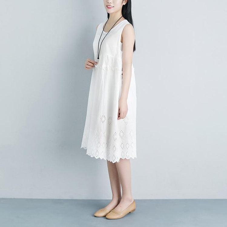 Lacing Casual Hollow Summer Sleeveless White Dress - Omychic