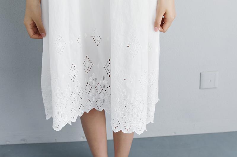 Lacing Casual Hollow Summer Sleeveless White Dress - Omychic