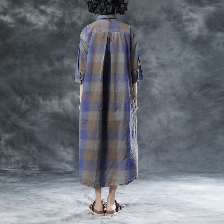 Plaid Casual Pockets Summer Half Sleeve Dress - Omychic