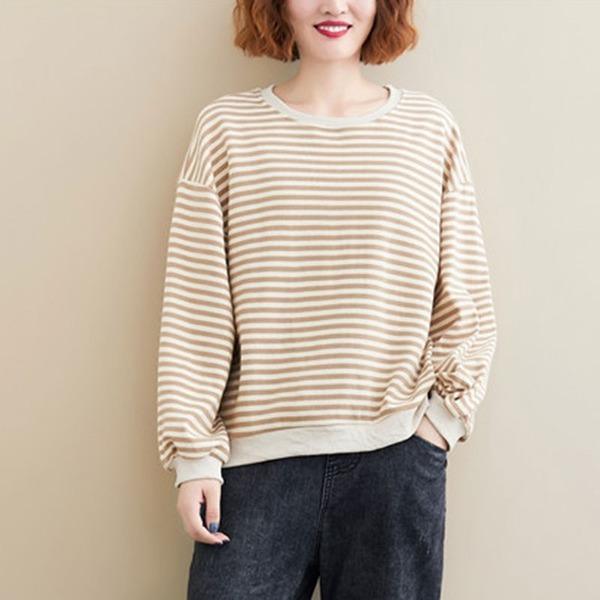 Women Autumn Long Sleeve Cotton Sweatshirt  Striped Female Loose Casual Pullovers Hoodies - Omychic