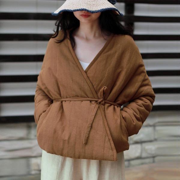 JWinter Solid Color Belt Asymmetric Length  2020 Casual Vintage Long Sleeve Female Thick Coats - Omychic